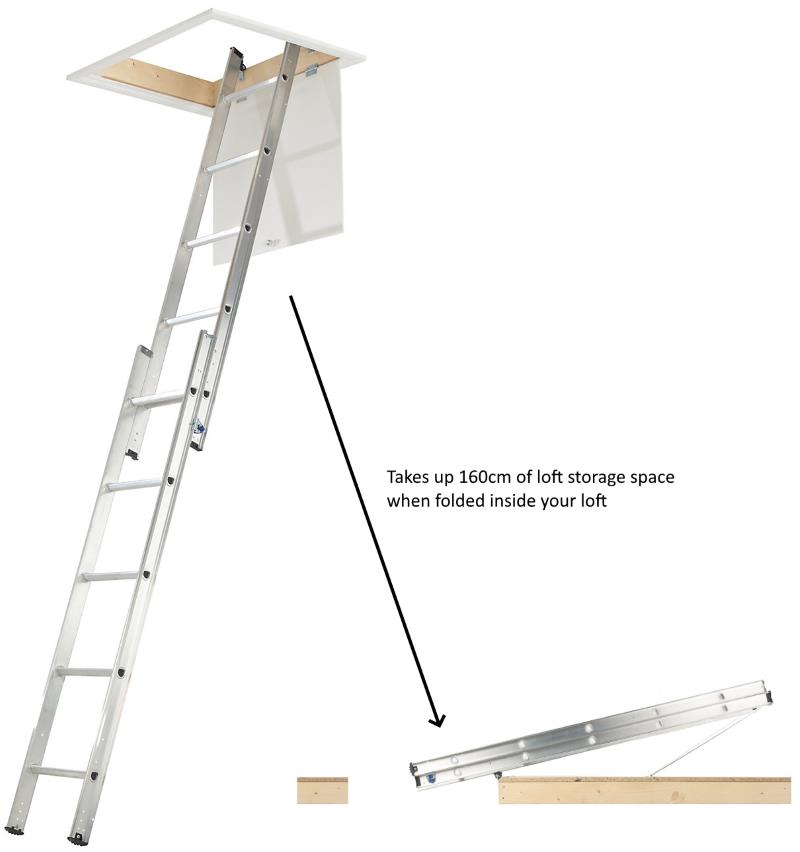 A 2 section aluminium ladder which is stored on the floor of your loft, taking up storage room, from B&Q.
