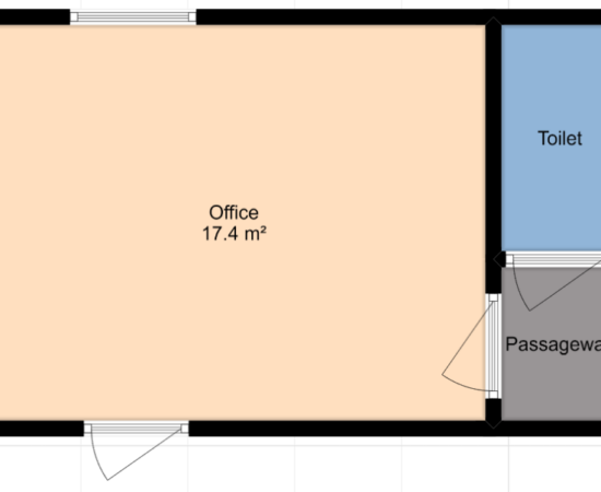 An improved floor plan with a good size office area and then a small toilet/bathroom area to the right: but only accessible via a separate passageway.