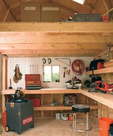 Inside look at Tuff Shed's 'man cave' shed/office with a good amount of storage available in the loft.