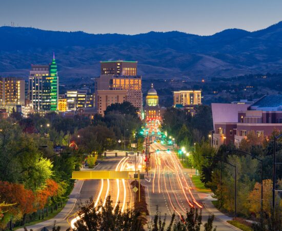 Boise, Idaho, USA downtown cityscape at twilight.